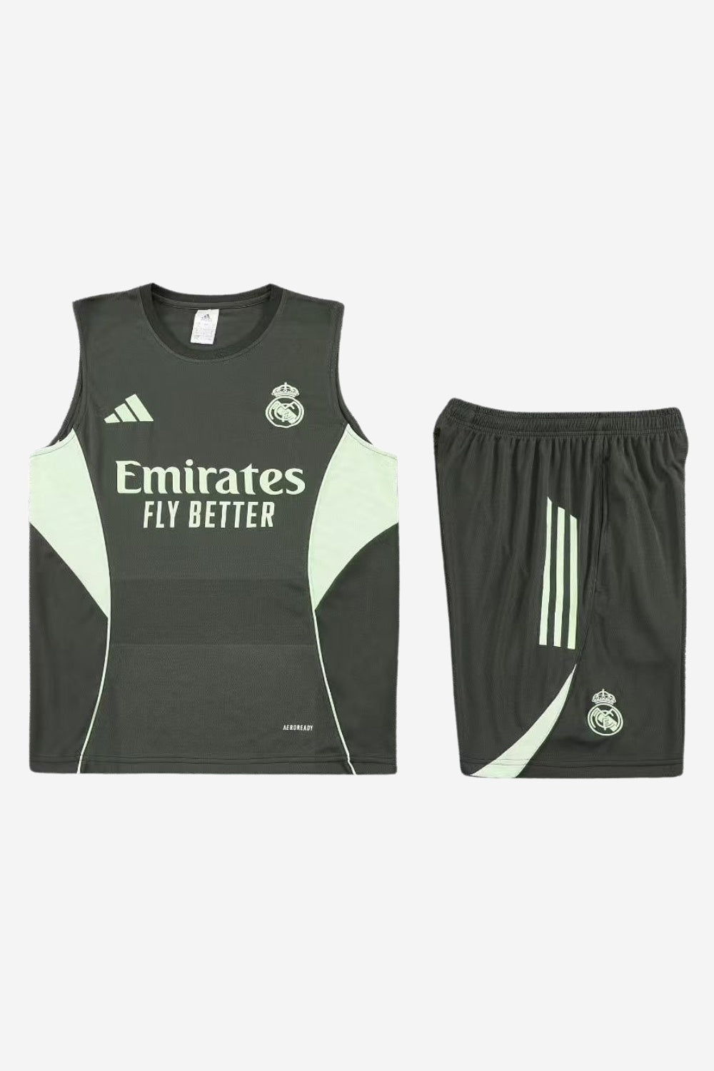 Real Madrid Army Green Sleeveles Set